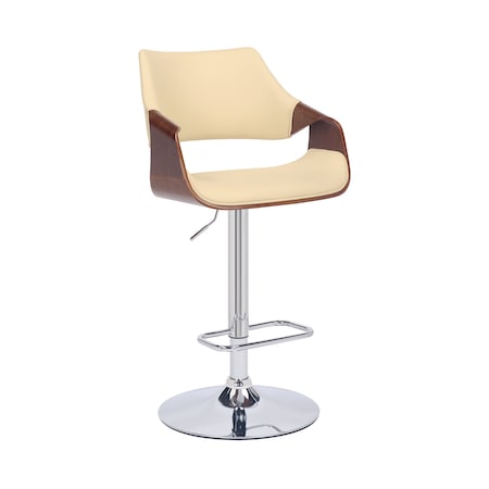 Armen Living Aspen Adjustable Swivel Cream Faux Leather and Walnut Wood Bar Stool with Chrome Base LCASBAWACR